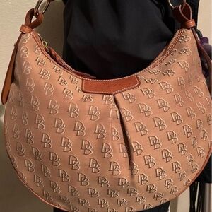 Dooney & Bourke Tan DB Logo Crescent Hobo